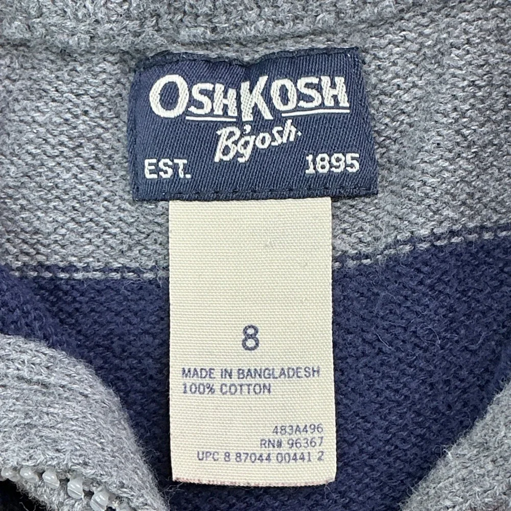 OshKosh Multi-Color Striped Quarter-Zip Sweater Kids Size 8 Cotton Knit Pullover